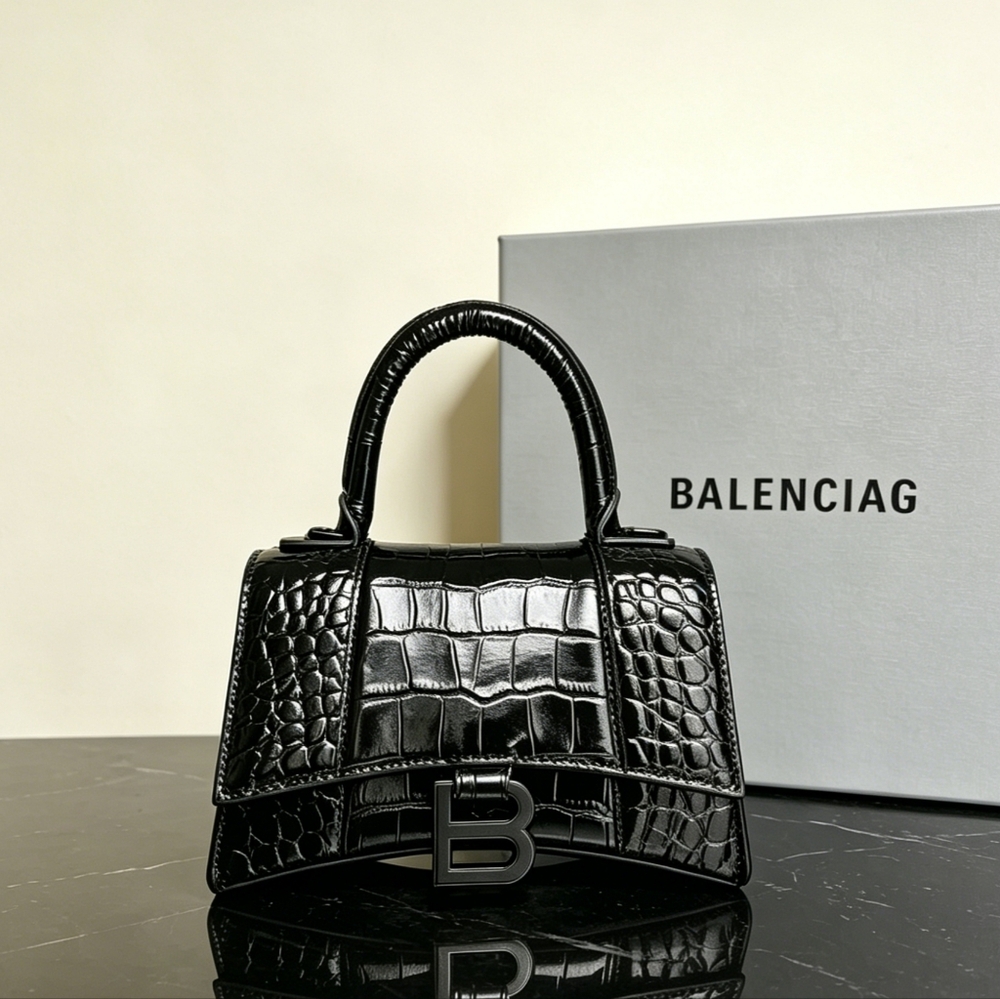 Balenciaga Hourglass XS Black Crocodile Embossed Handbag - Picture 4 of 7